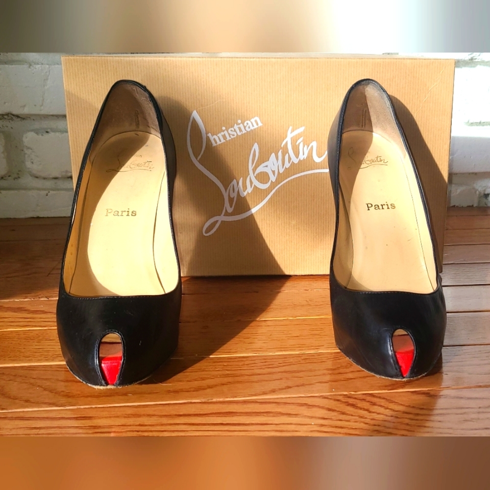 Christian Louboutin Black Peep Toe Stilettos - Picture 7 of 7